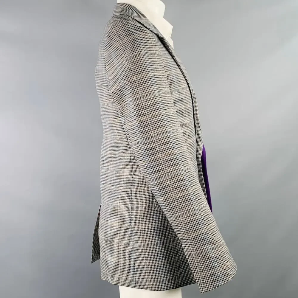 GIVENCHY Size 38 Grey Black Purple Plaid Contrast Trim Wool Blend Sport Coat